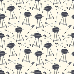Retro BBQ grill, seamless pattern.