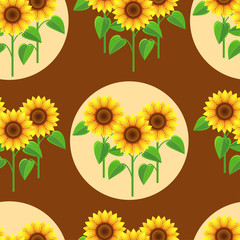 Obraz premium Seamless pattern with flowers sunflowers and circles