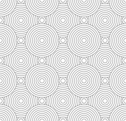 ector modern naadloos patroon overlappende cirkels, zwart-wit textieldruk, stijlvolle achtergrond, abstracte textuur, zwart-wit modeontwerp, lakens of kussenpatroon