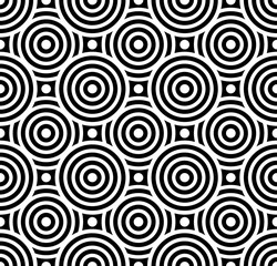 Vector moderne naadloze patroon overlappende cirkels, zwart-wit textiel print, stijlvolle achtergrond, abstracte textuur, monochroom modevormgeving, lakens of kussen patroon