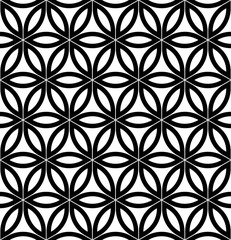 Fototapeta premium Vector modern seamless pattern flower of life,black and white textile print,stylish background sacred geometry,, abstract texture, monochrome fashion design, bed 