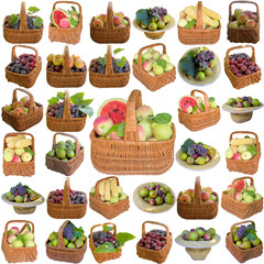 Baskets with fruit and vegetables.