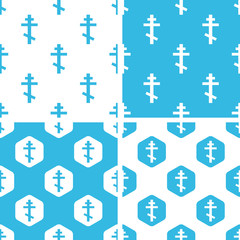 Orthodox cross patterns set, simple and hexagon, blue and white