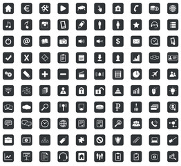 100 Webdesign icons set, in black squares, on white background