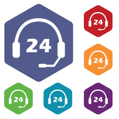 Support 24 icon, hexagon set