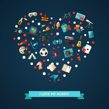 Illustration of modern flat design hobby icons and infographics