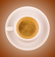 Coffee cup of espresso on brown background