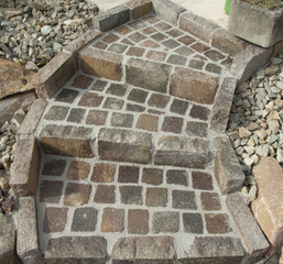 Gartentreppe, verfugt, fugen, Gartenweg; Bau,