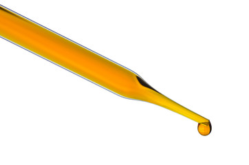 science laboratory pipette with drop on test tube background , l