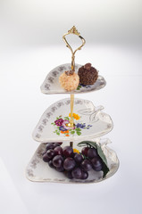 tray. three tier serving tray on a background.