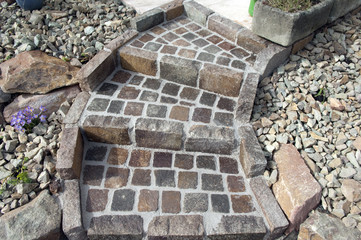 Gartentreppe, verfugt, fugen, Gartenweg; Bau,