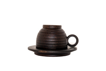 the upset wooden cup coffee with wood bottom plate
