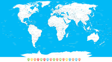 Fototapeta na wymiar White World Map and navigation icons - illustration.