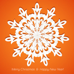 Applique snowflake Christmas card on juicy festive orange