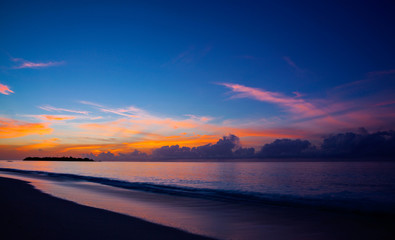 sunset on the tropical coast paradise