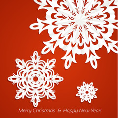 Applique snowflakes Christmas card on juicy festive red