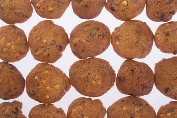 Chocolate chips cookies on background