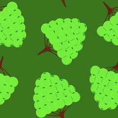 Juicy seamless pattern with a branch of green grapes on a green background