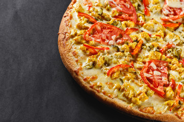 Hot tasty delicious rustic homemade american pizza with thick crust