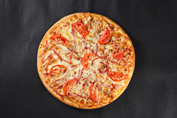Hot tasty delicious rustic homemade american pizza with thick crust