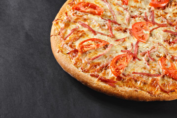 Hot tasty delicious rustic homemade american pizza with thick crust