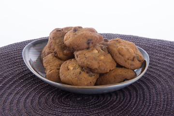 Chocolate chips cookies on background