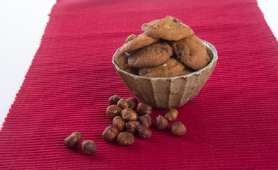 Chocolate chips cookies on background