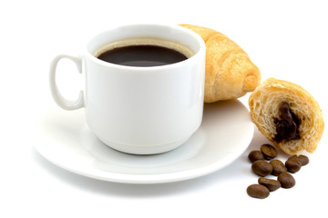 cup of coffee with a coffee beans and isolated on white background
