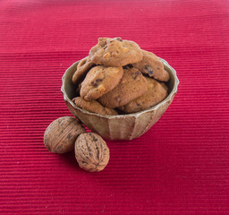 Chocolate chips cookies on background