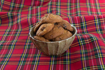 Chocolate chips cookies on background