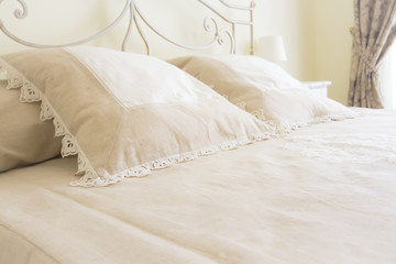 double room bedroom and pillows close up