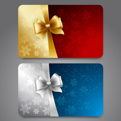 Collection of gift cards with ribbons. Vector background