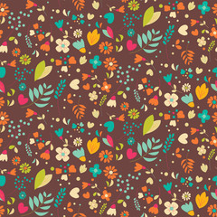Bohemian hand drawn flowers, seamlss pattern