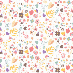 Bohemian hand drawn flowers, seamlss pattern