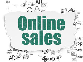 Marketing concept: Online Sales on Torn Paper background
