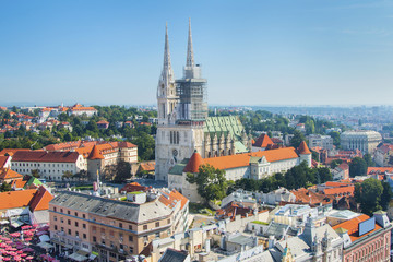 Fototapeta na wymiar Kaptol and catholic cathedral in the center of Zagreb, Croatia, panoramic view 