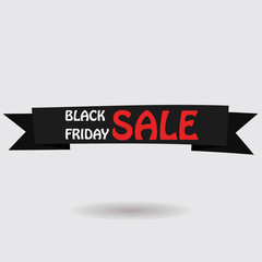Black realistic curved paper banner. Ribbon. Black friday sale. Vector illustration