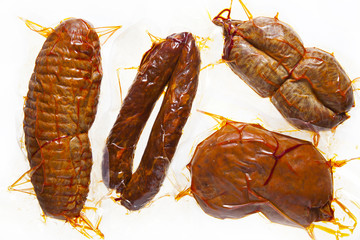 deli meats. various types of dry salami: sopressata, chorizo, nd