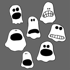 Frightened ghosts - Halloween | Grey background