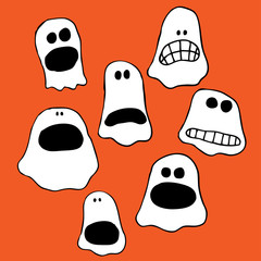 Frightened ghosts - Halloween | Orange background