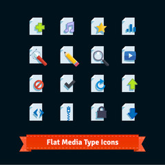 Flat media type icons set