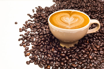 coffee cup and coffee bean in isolate background idea concept