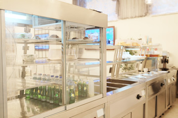 the interior of the café, self-service