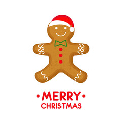 Gingerbread man is decorated colored icing. Vector card illustration with Gingerbread man for christmas, winter holiday, cooking, new year's eve, food, silvester, etc.