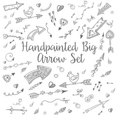 Obraz premium Cute romantic cartoon arrows, pointers, cursors, indicators, indexes vintage isolated vector elements set