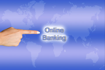 Online Banking - Finger zeigt auf Text