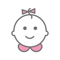 Icono Bebé niña LINEAS blanca con cuello y lazo rosa