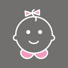 Icono Bebé niña LINEAS negra con cuello y lazo rosa