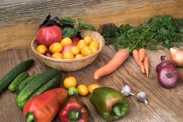 Fresh vegetables on wooden background