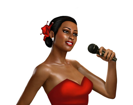 3d female singer with microphone